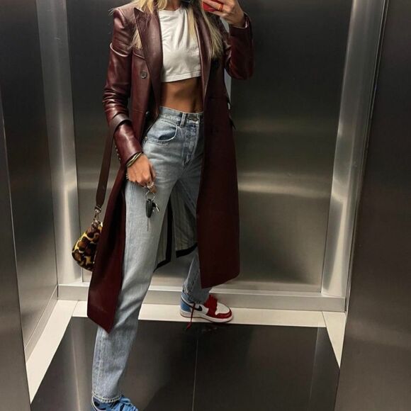 Burgundy faux leather jacket - Picture 1 of 6